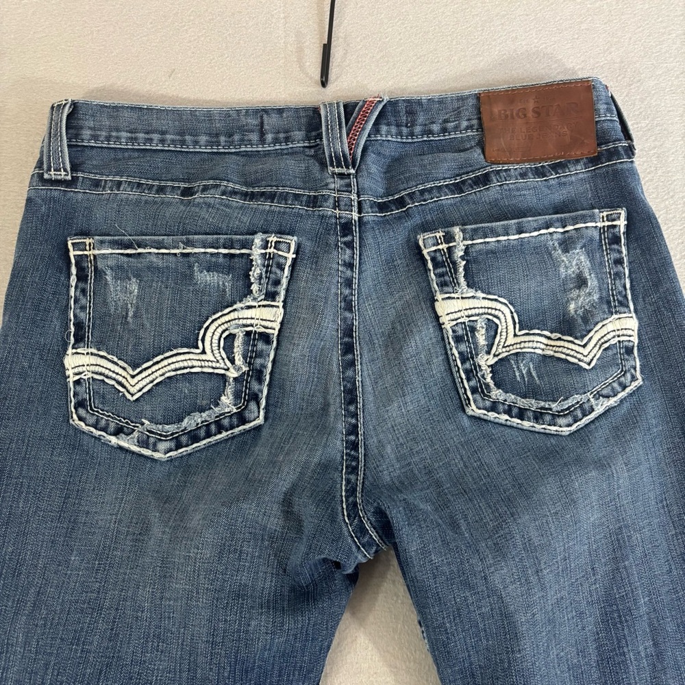 Big Star Pioneer Regular Boot Cut Jeans Men’s 34R Blue Distressed Buckle - Picture 8 of 10